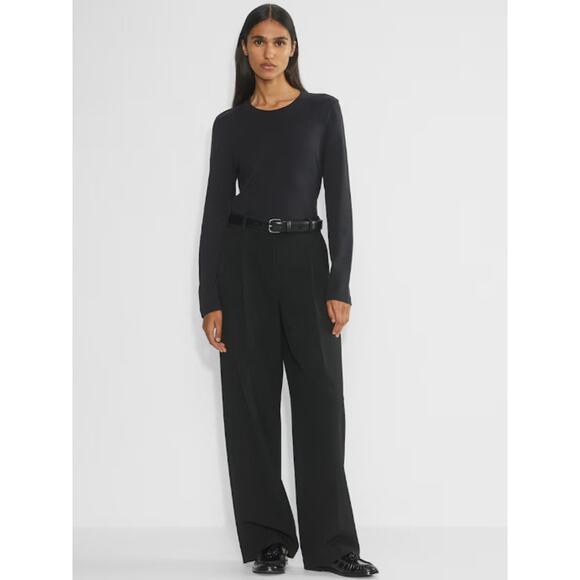 Aritzia Babaton Pleated Pant Softly Structured Wide Leg Trousers, Solid Black